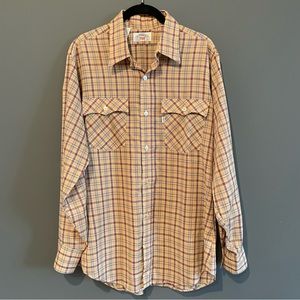 Vintage 70s Levi’s White Tab USA Plaid Western Button Up Shirt Size Large